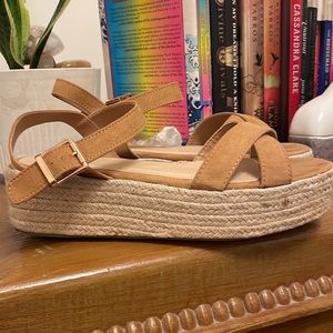 Tan Open Toe Espadrilles Size 10